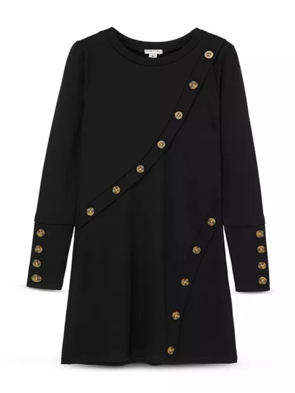 Habitual Black Long Sleeve Dress with Gold Button Trim